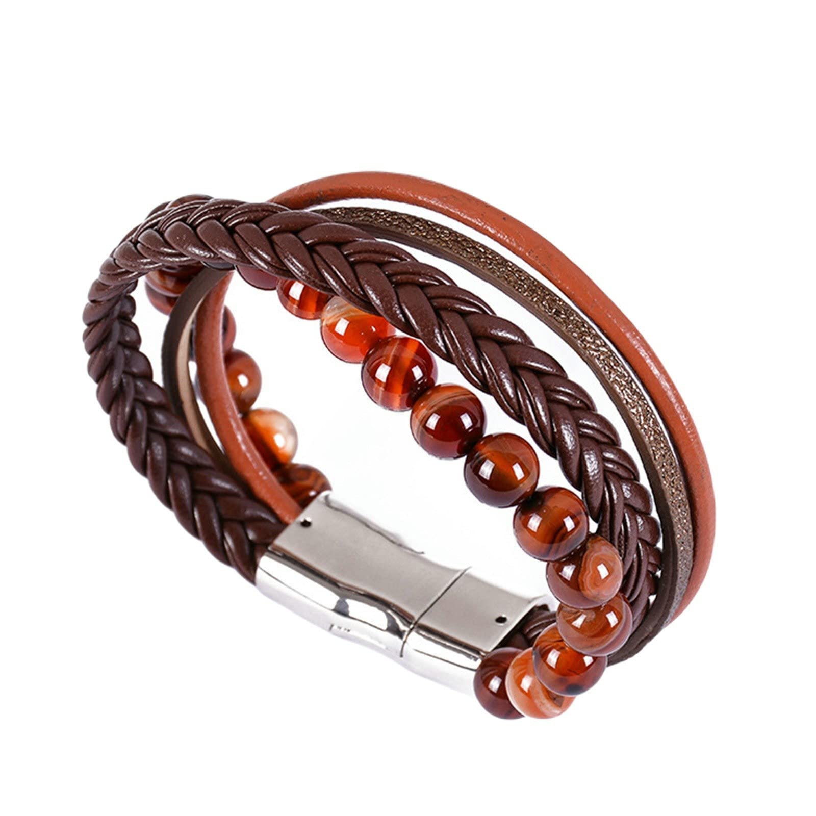 Diffusore per Bracciale con Perle di Lava da Uomo, Bracciale in Pietra lavica da 8 mm con Braccialetto Elastico a Croce per Donna 17 cm