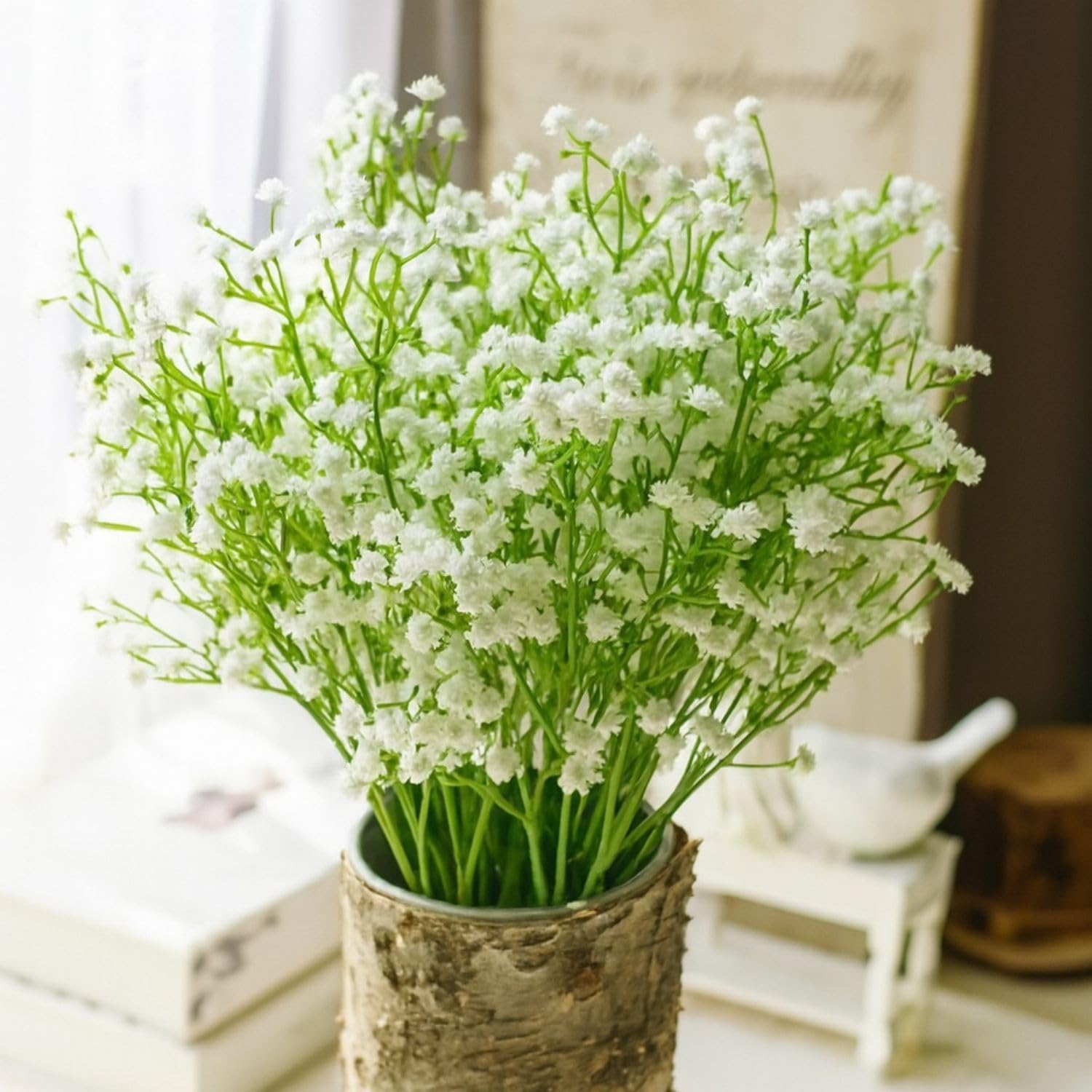 SATYAM KRAFT 5 Pcs Artificial Baby’s Breath Flowers | Gypsophila Bouquet for Home Decor, Bedroom, Balcony, Garden & Wedding Décoration (White, 15 x 34 cm, Without Vase)-image-10