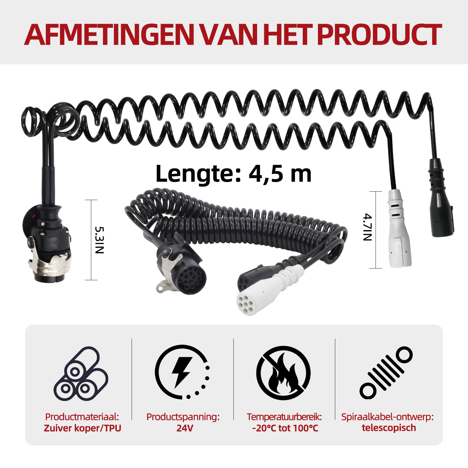 Elektrowendel Adapter 24V 15-polig auf 2X 7-polig Spiralkabel für LKW Anhänger Zugmaschine Trailer Kabel