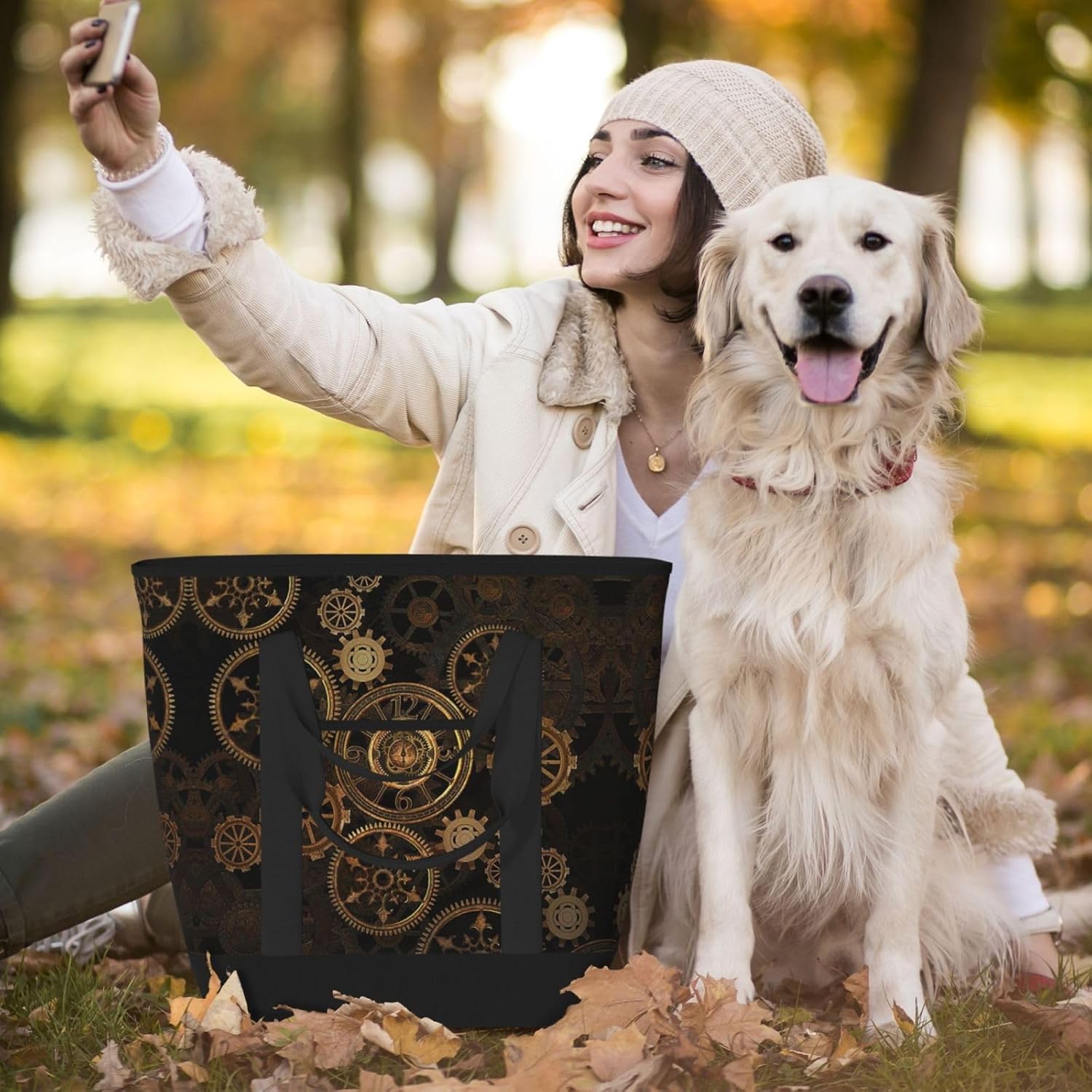 Gears Clock Bronze Century Print Large Cooler Bag Tote Bag,Reusable Grocery Bag,Lunch Box Bag, For Picnic Beach Camping