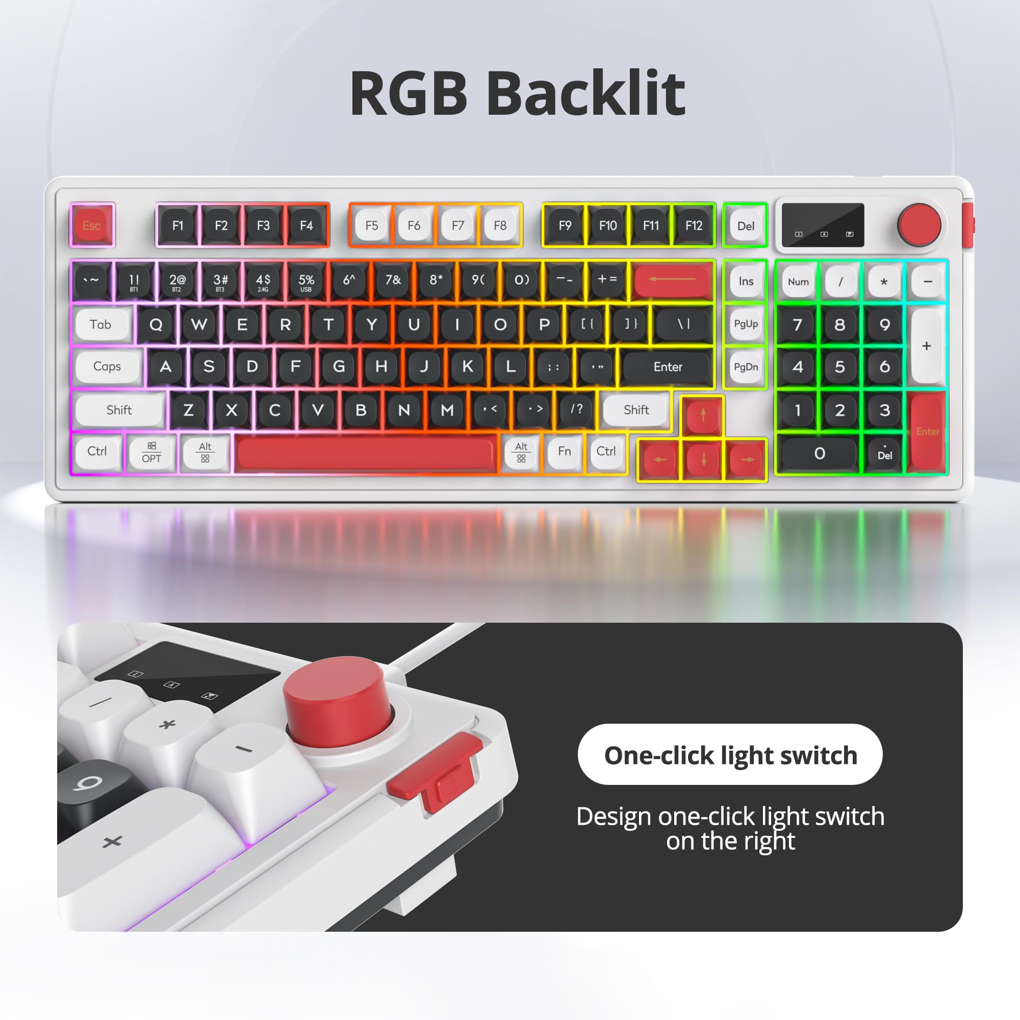 SOLIDEE 96% Bezprzewodowa Klawiatura Membranowa z Pokrętłem,Przewodowy/Bluetooth 5.0/2.4G,Struktura Gasket i Podświetlenie RGB,Mechanicznym Odczuciem,Kremowa Klawiatura z Blokiem Numerycznym(Black)