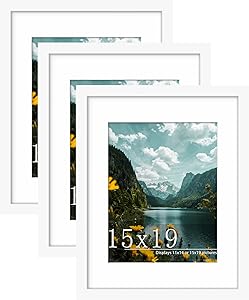 Picrit 15x19 Picture Frame 3 Pack, White Poster Frame, Display Poster 11 x 14 with Mat or 15 x 19 without Mat for Horizontal or Vertical Wall Mounting