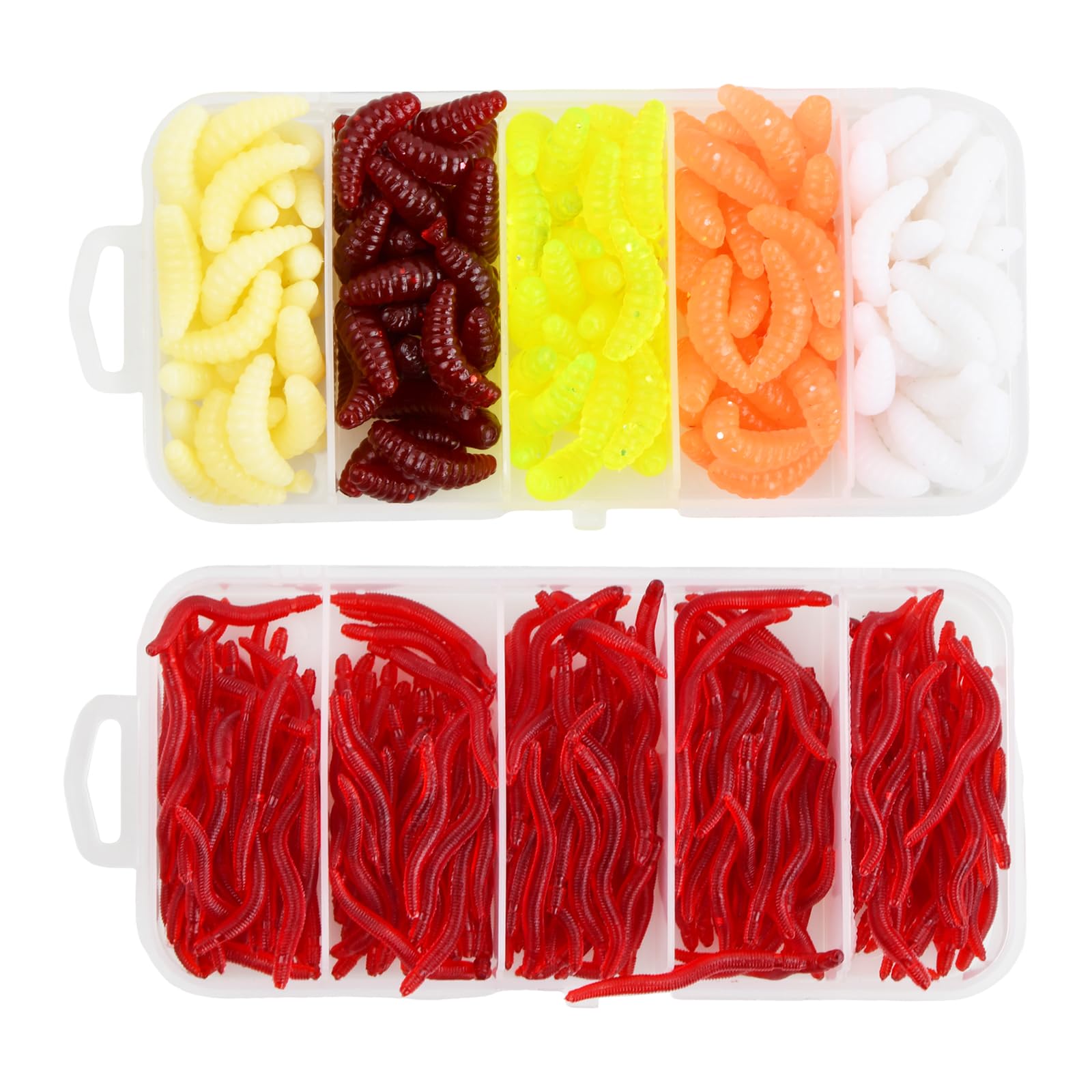 DEARBAG 350pcs Fishing Soft Plastic Fishing Lures, Fishing Worms Soft Baits Plastic Fishing Lures Rubber Fishing Lures Artificial Fishing Lures in Box Artificial Fishing Baits