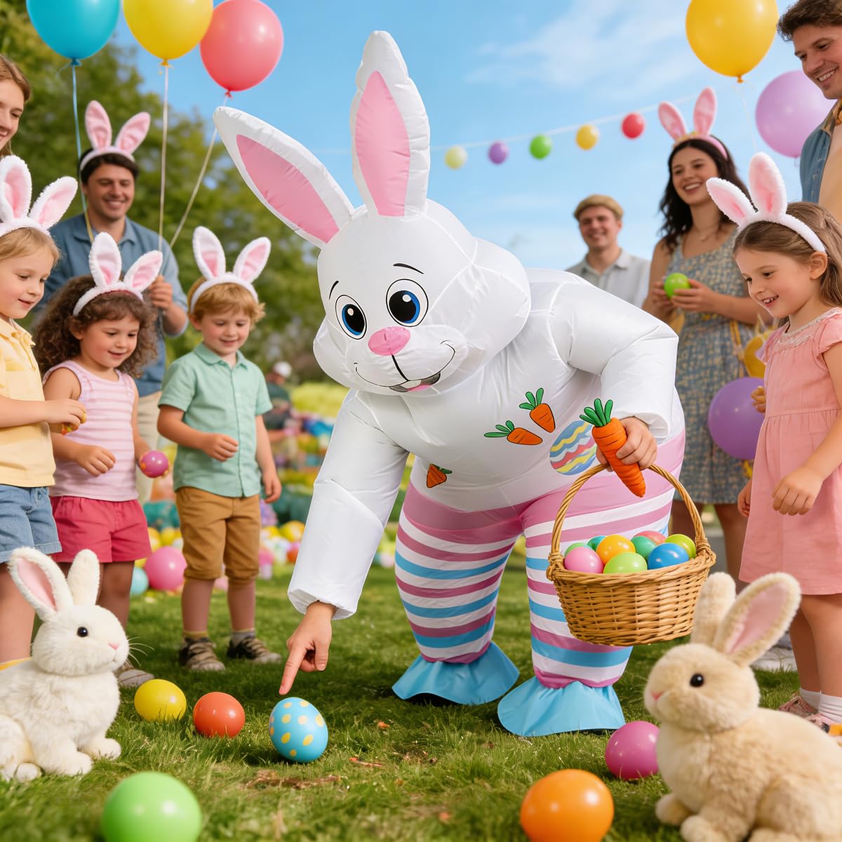 JASHKE Easter Bunny Costume Adult Inflatable Rabbit Costume Blow up Suit Fancy Dress for Adult Men Women, Rabbit-w - Image 3