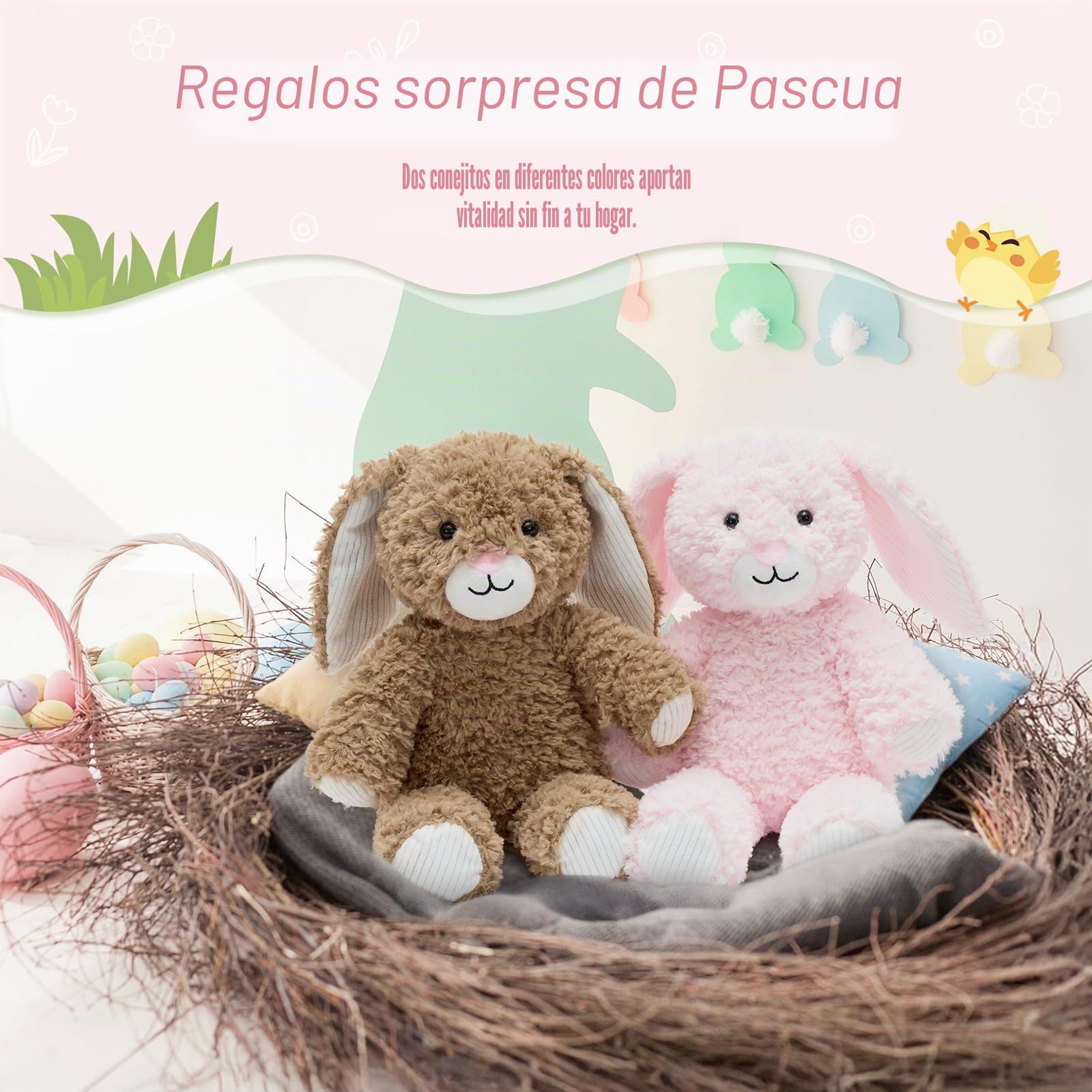 MorisMos 2 Piezas Peluche Conejo Peluche Juguete, 30cm Realista Conejo Juguete Suave, Animal De Relleno Peluche Conejo con Orejas Floppy para NiñOs CumpleañOs Deco (Rosa, MarróN)