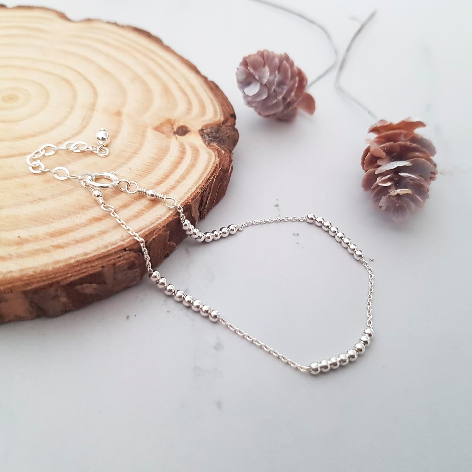 Annika Bella Beads Chain Bracelet, Minimalist Stackable Bracelets, Dainty Hand Chains for Women in Silver/Gold - Image 3