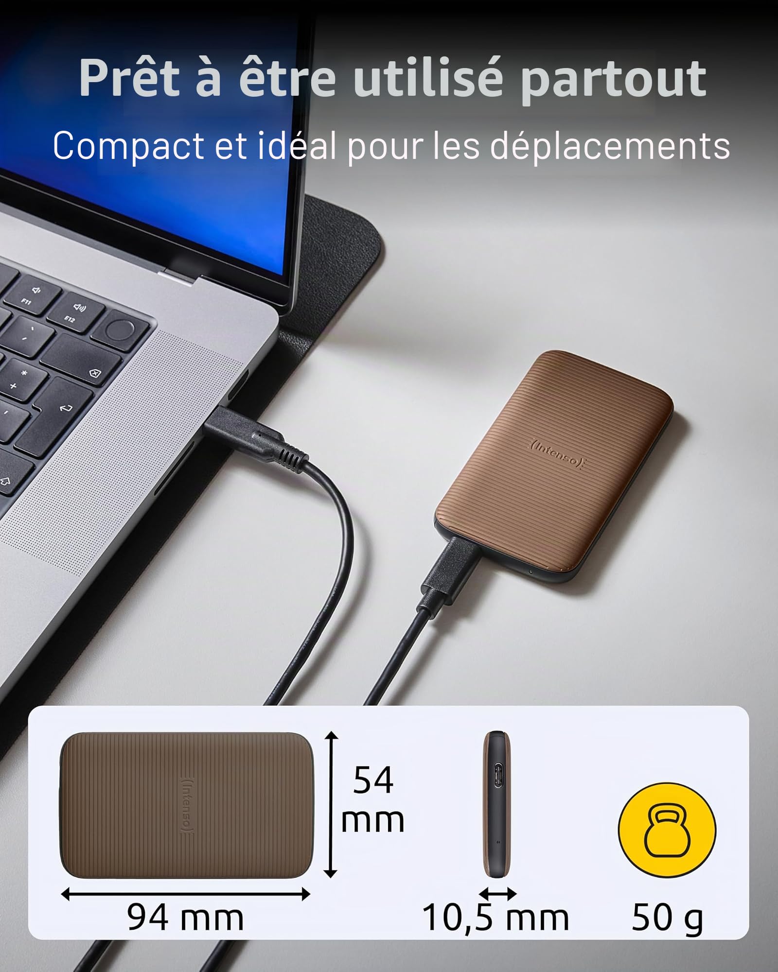 Intenso Disque dur externe SSD TX500, 500 Go Portable Solid State Drive, Super Speed USB 3.2 Gen 2x1 (10 Gbit/s), jusqu'à 1000 Mo/s
