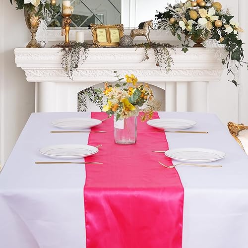 Miniatura 6 de Paquete de 12 caminos de mesa de satén de 12 x 108 pulgadas de largo para Navidad, fiestas de cumpleaños, banquetes, graduaciones, compromisos