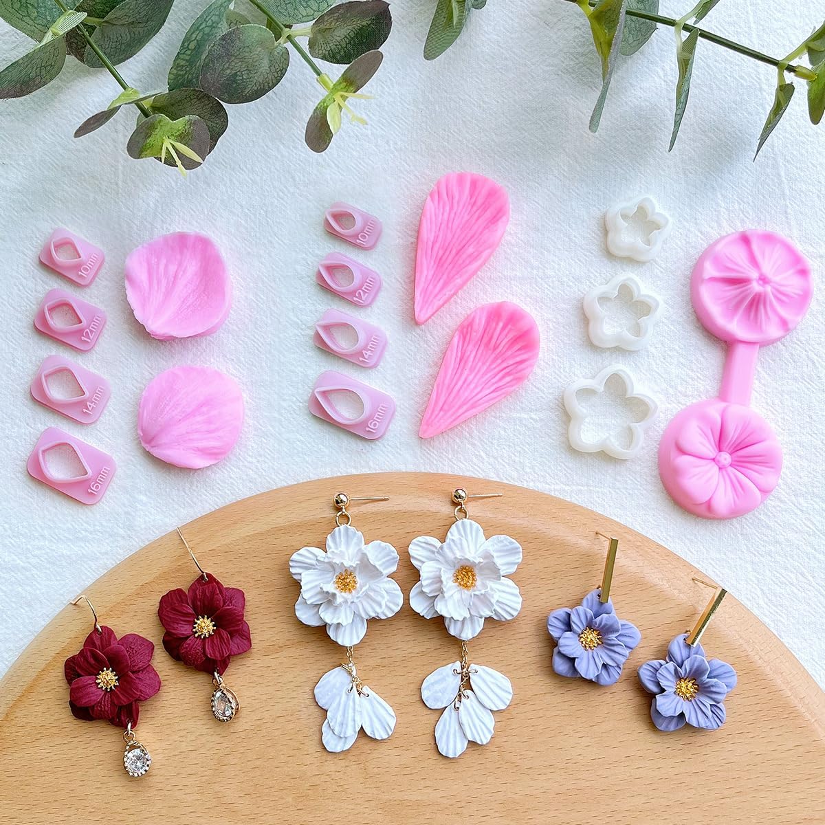 Keoker Flower Petal Clay Cutters - Polymer Clay Cutters for Earrings Making, 4 Shapes with Polymer Clay Petal Press Mold, Clay Cutters for Polymer Clay Jewelry (B) - Image 7