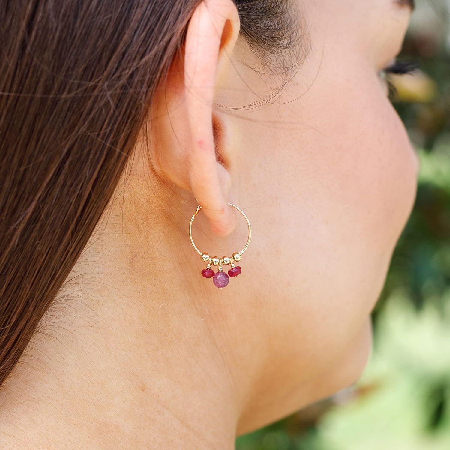 Luna Tide Ruby Hoop Earrings in 14k Gold Fill