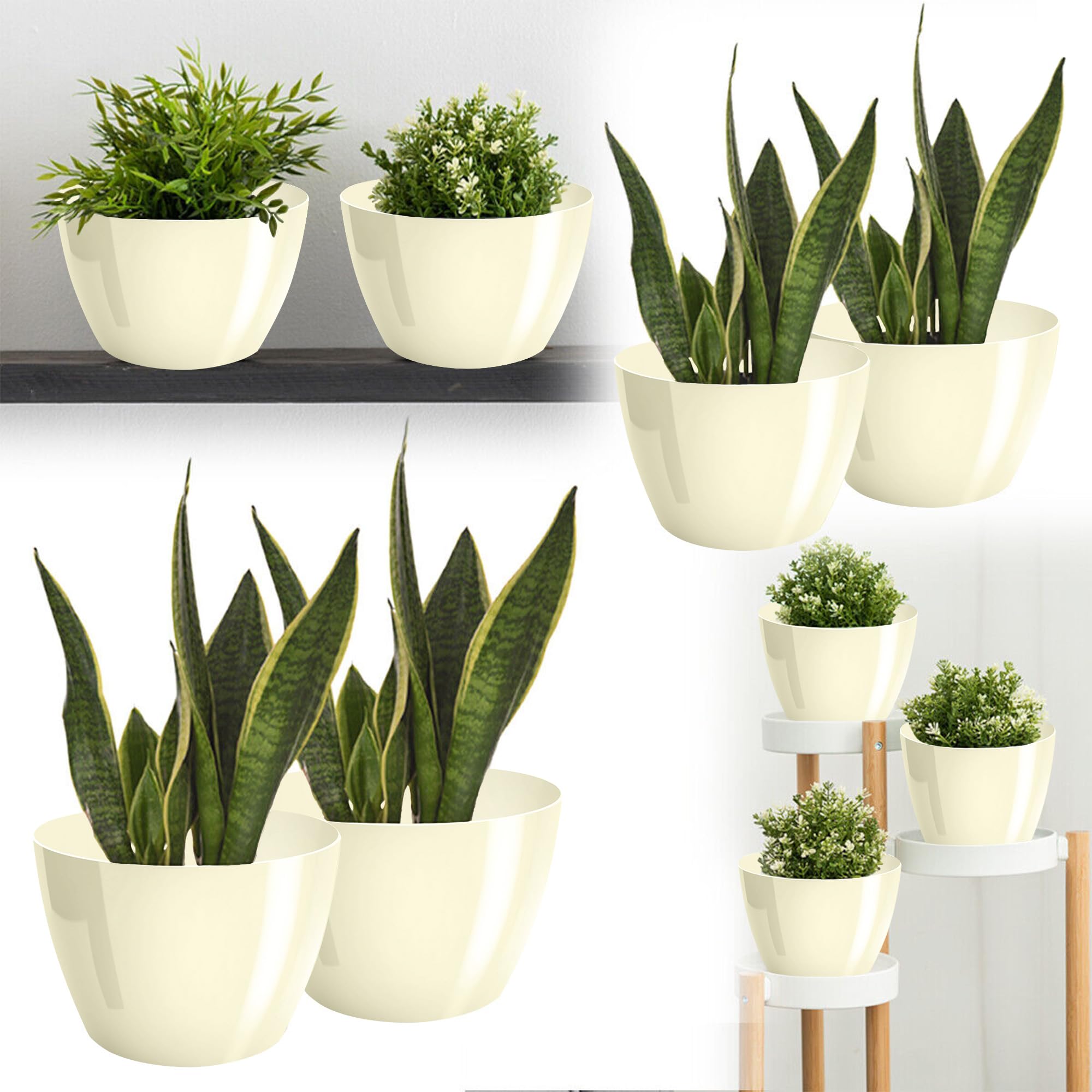 Macetas Brillantes Macetas Decorativas Hierbas Macetas Redondas de plástico duraderas y Ligeras para salón, Comedor, Cocina, terraza, balcón Juego de 2 Piezas (Antracita, diámetro 16 cm) — view 118