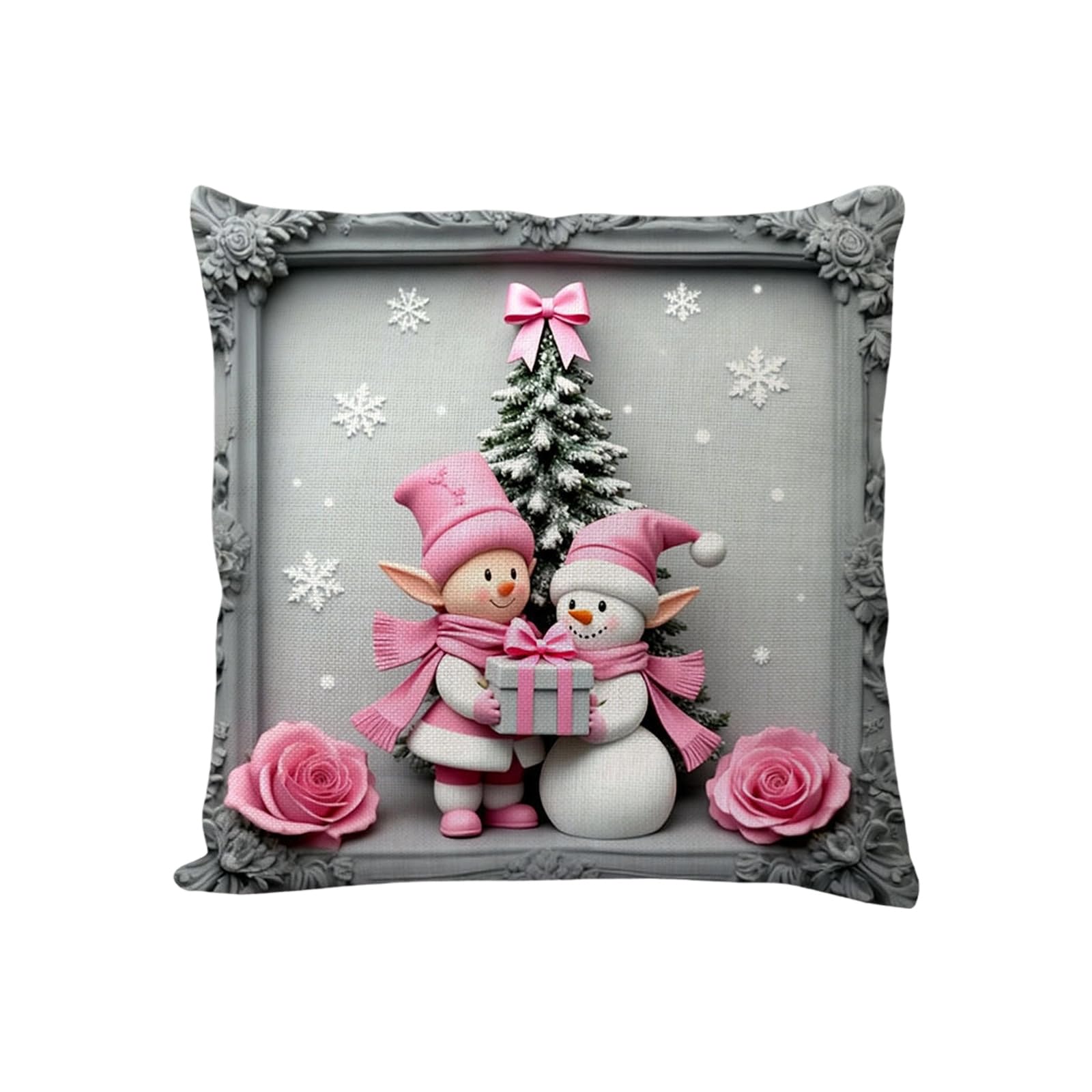 Kangnice Christmas Embroidered Linen Throw Pillow Case Reindeer Snowman Pattern Holiday Homes Decors Sofa Couch Cushion Cover Festives Cushion Cover
