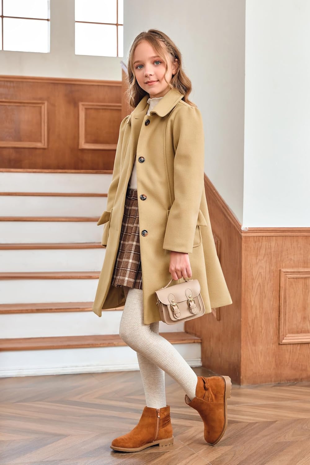 Meikulo Girls Single Breasted Dress Coat Kids Winter Outerwear Jackets Bowknot Pockets 5-14 Years - Image 5