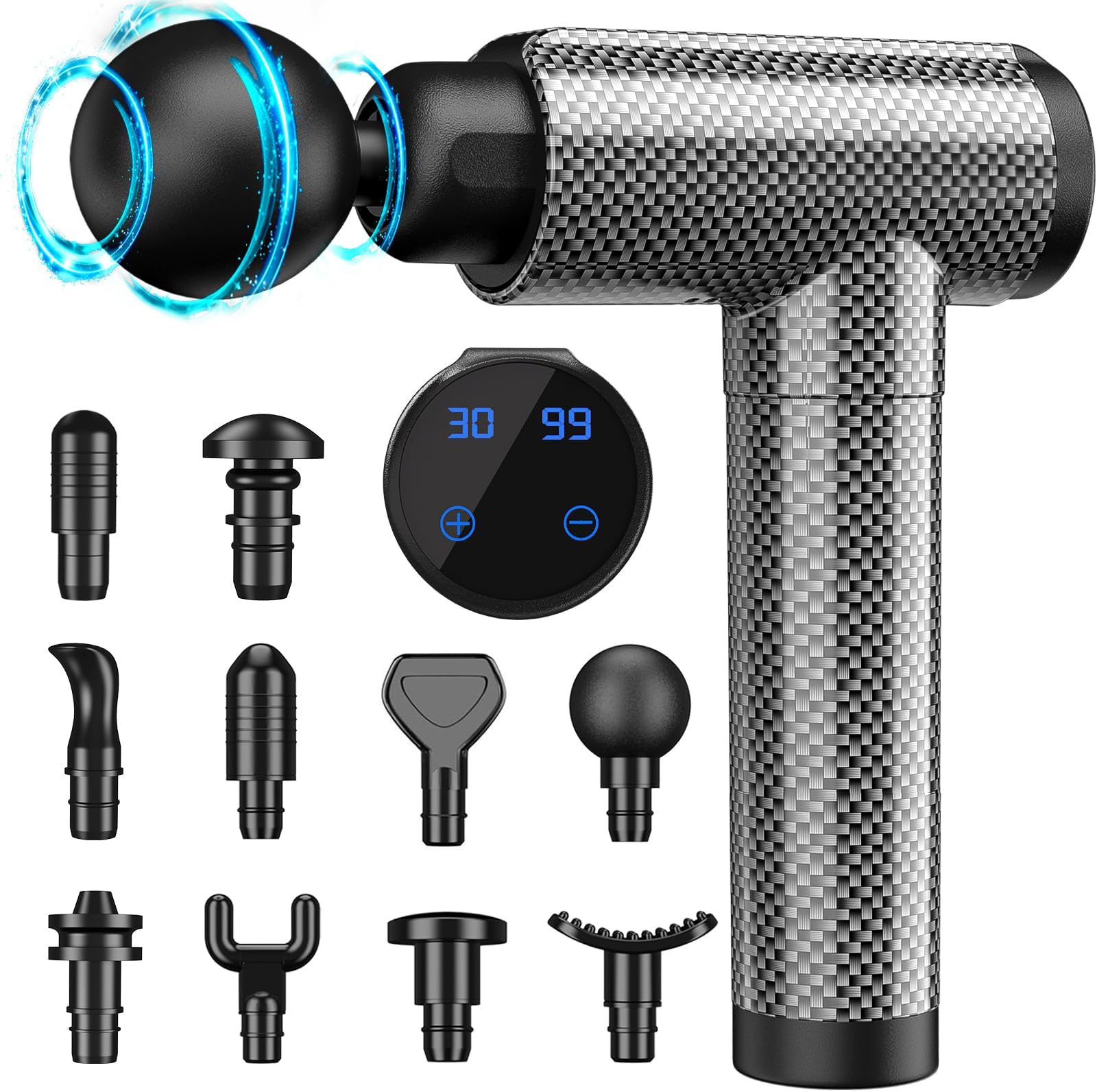 HeaDot Muscle Massage Gun Deep Tissue for Athletes, Percussion Massagers for Neck Back, Shoulder Body Pain Relief, 30 Speeds Quiet Handheld Massager, LCD Touch Screen with 6 Heads,Gifts for Men