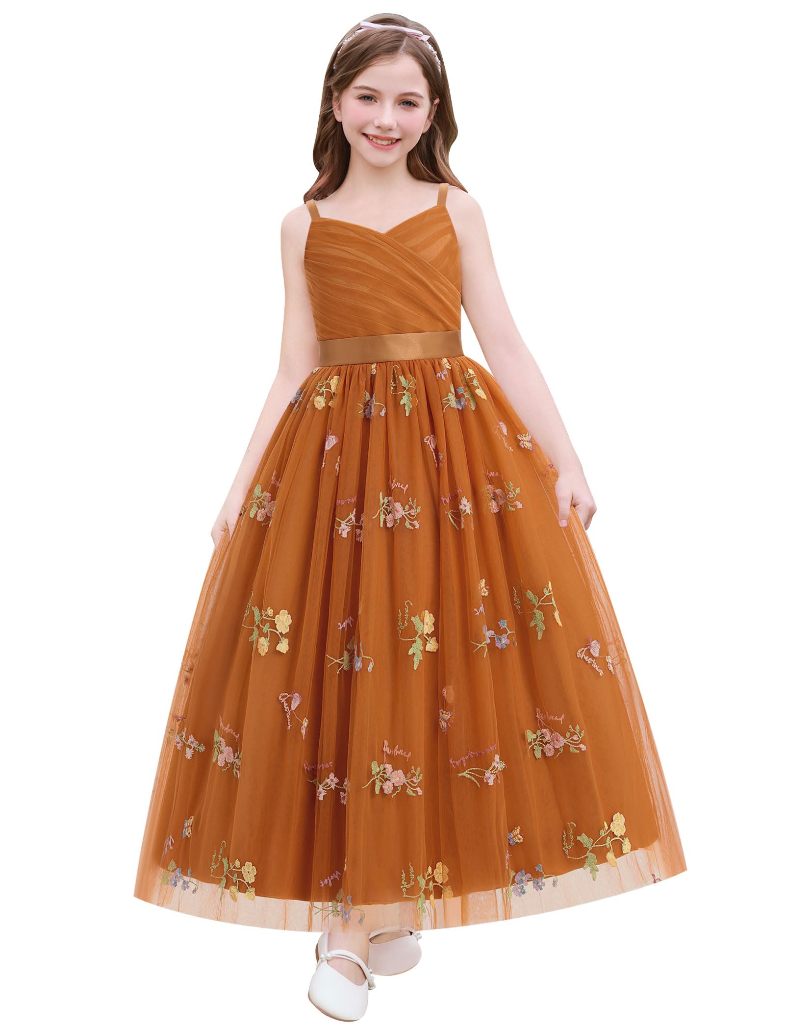 IDOPIP Blumenmädchenkleid für Hochzeit, formelle Festzüge, Kleider für Mädchen, Junior, Brautjungfer, Erstkommunion, Geburtstag, Tüllkleid