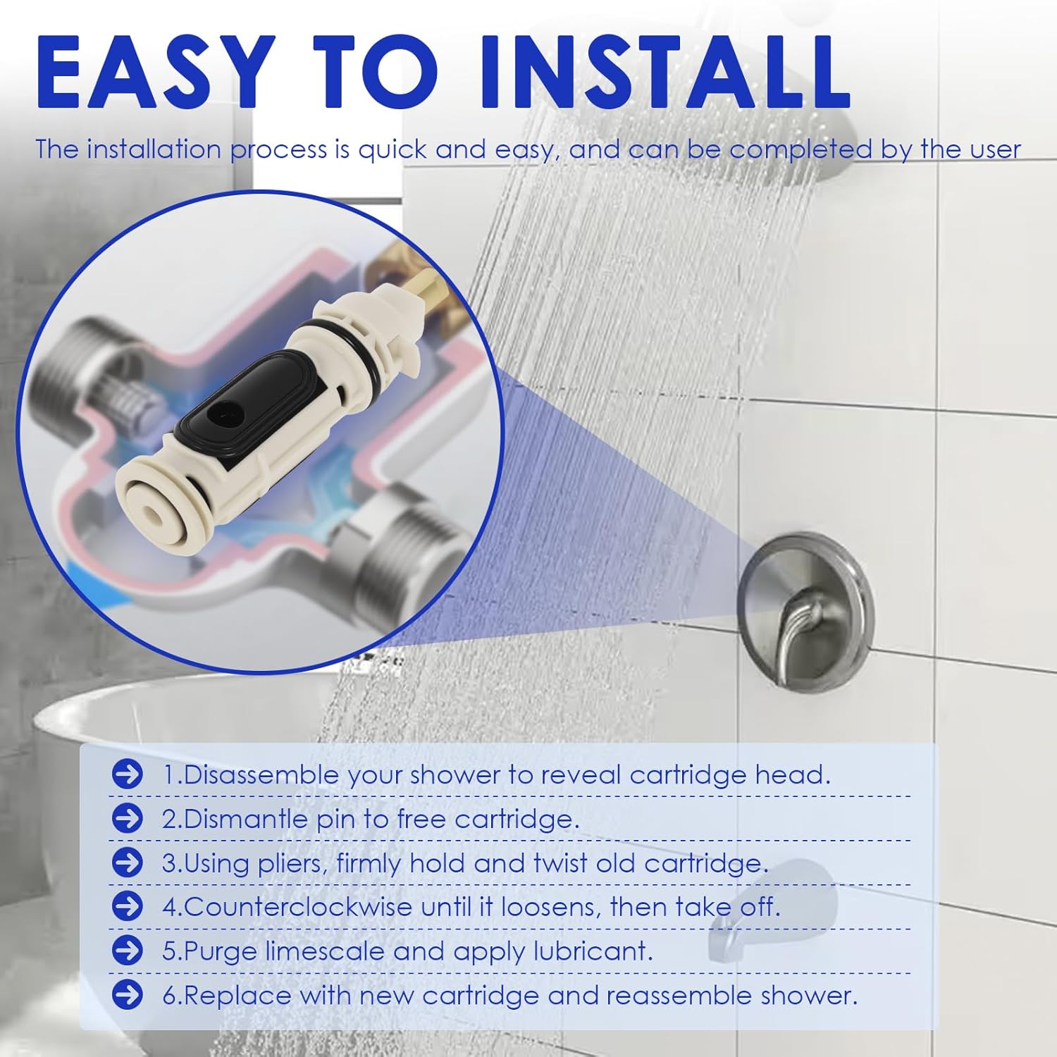 3 Pcs 1222 Shower Cartridge Replacement Kit Cost Effective Shower Valve Cartridge Replacement Accessory Compatible with Tub Shower Easy Installation