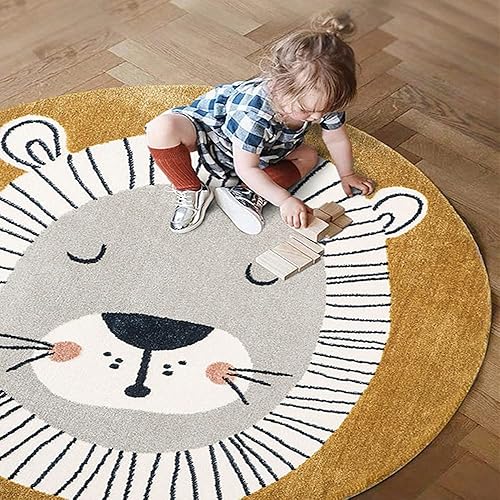 Alfombra de león para niños, alfombra redonda para bebé, decoración de habitación de niños, lavable, antideslizante, con temática de dibujos