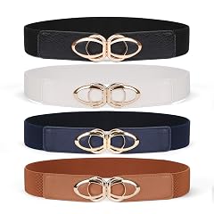 WERFORU Women Thin Elastic Belts Skinny Stretch Vintage Fashion Waistband for Dress with Gold Buckle 4 Pack