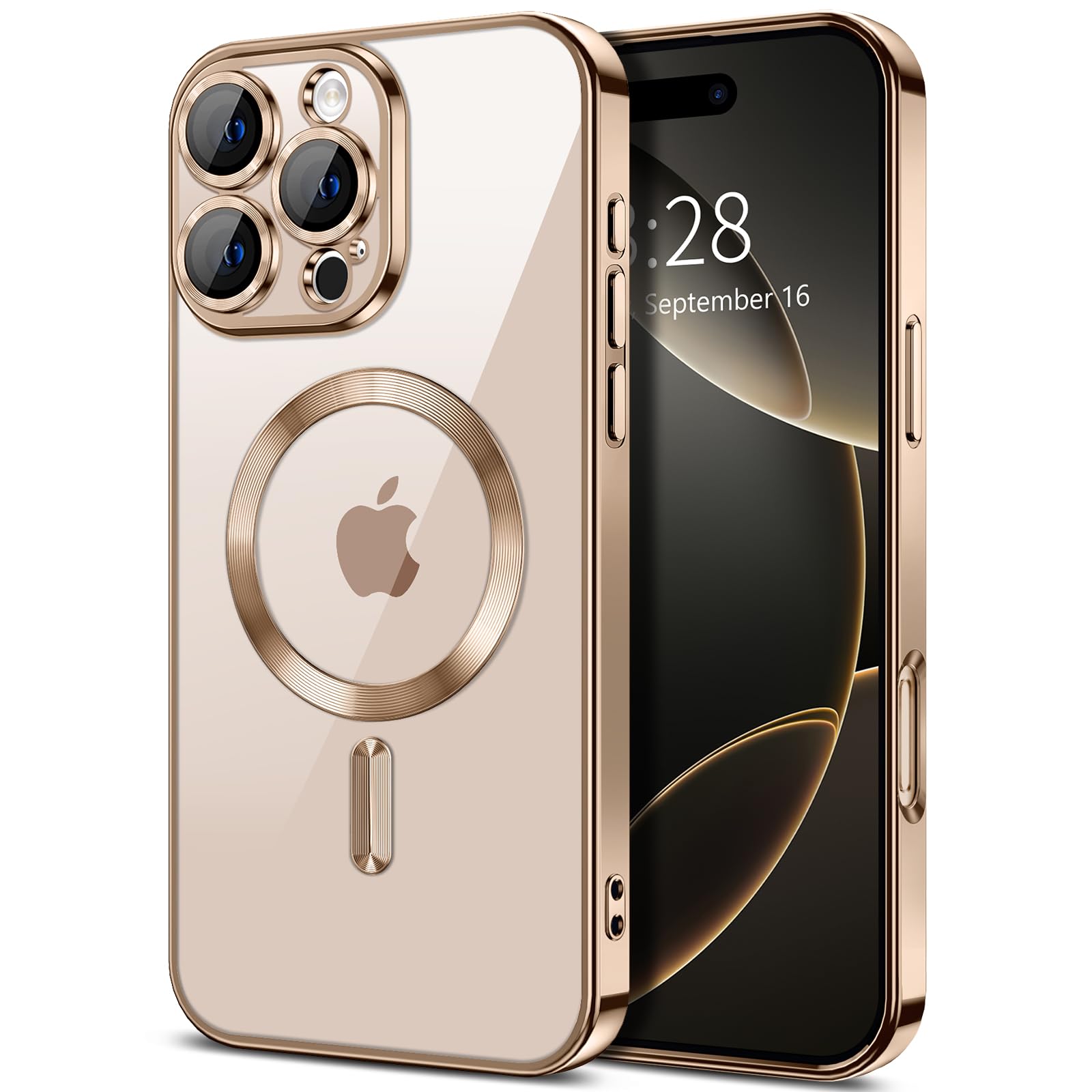 Hython Magnetic Clear for iPhone 16 Pro Max Case with Camera Lens Protector [Compatible with MagSafe] Plating Edge Slim Soft TPU Cover Protective
