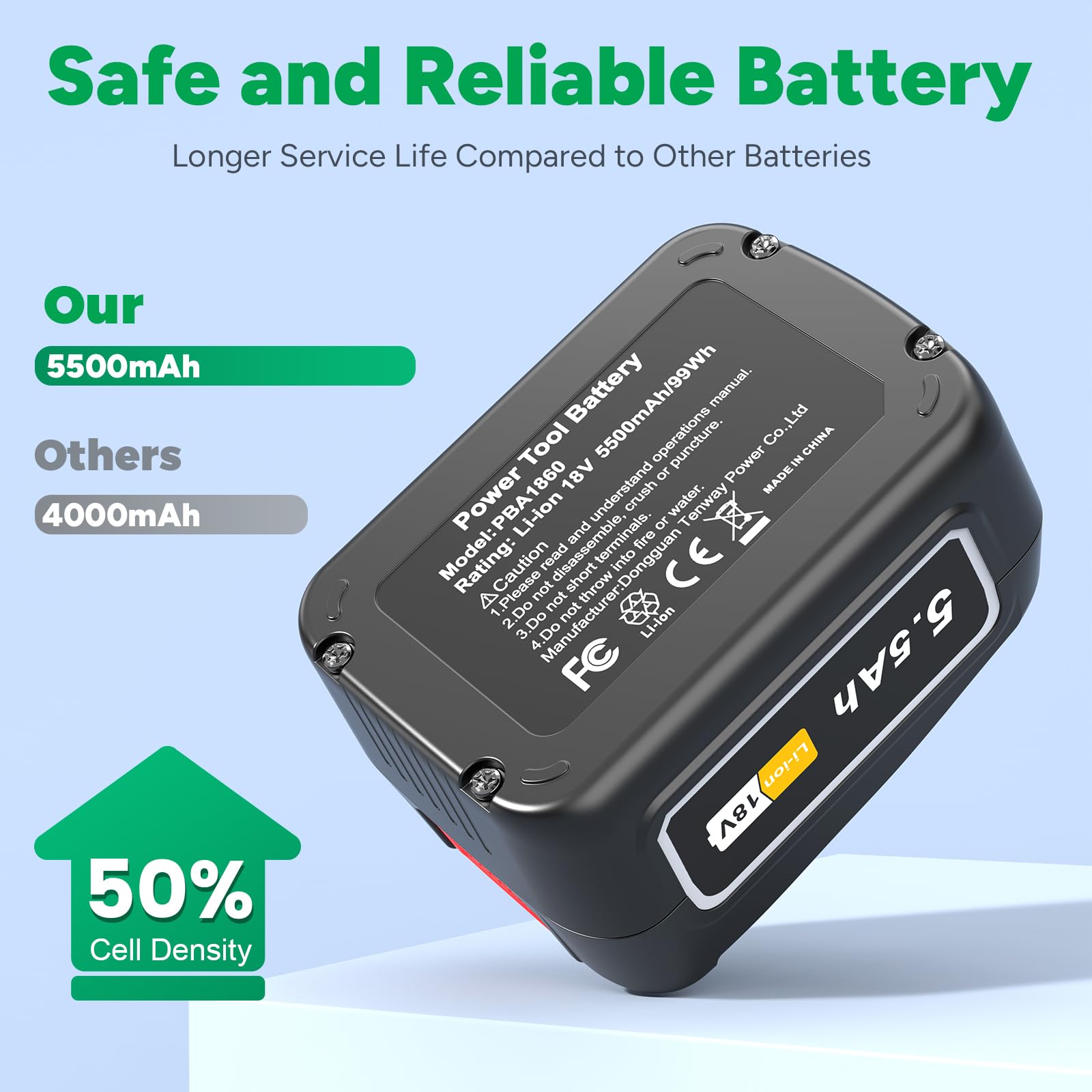 Batterie lithium-ion PBA 18 V 5500 mAh compatible avec les outils électriques Bosch, PBA1860, compatible avec les outils Bosch pour la maison et le jardin 18 V PBA PSB PSR