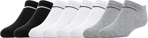 Nike Little Boys Lightweight No Show Socks 8 Pack - All Day Comfort for Active Kids with Secure Fit
