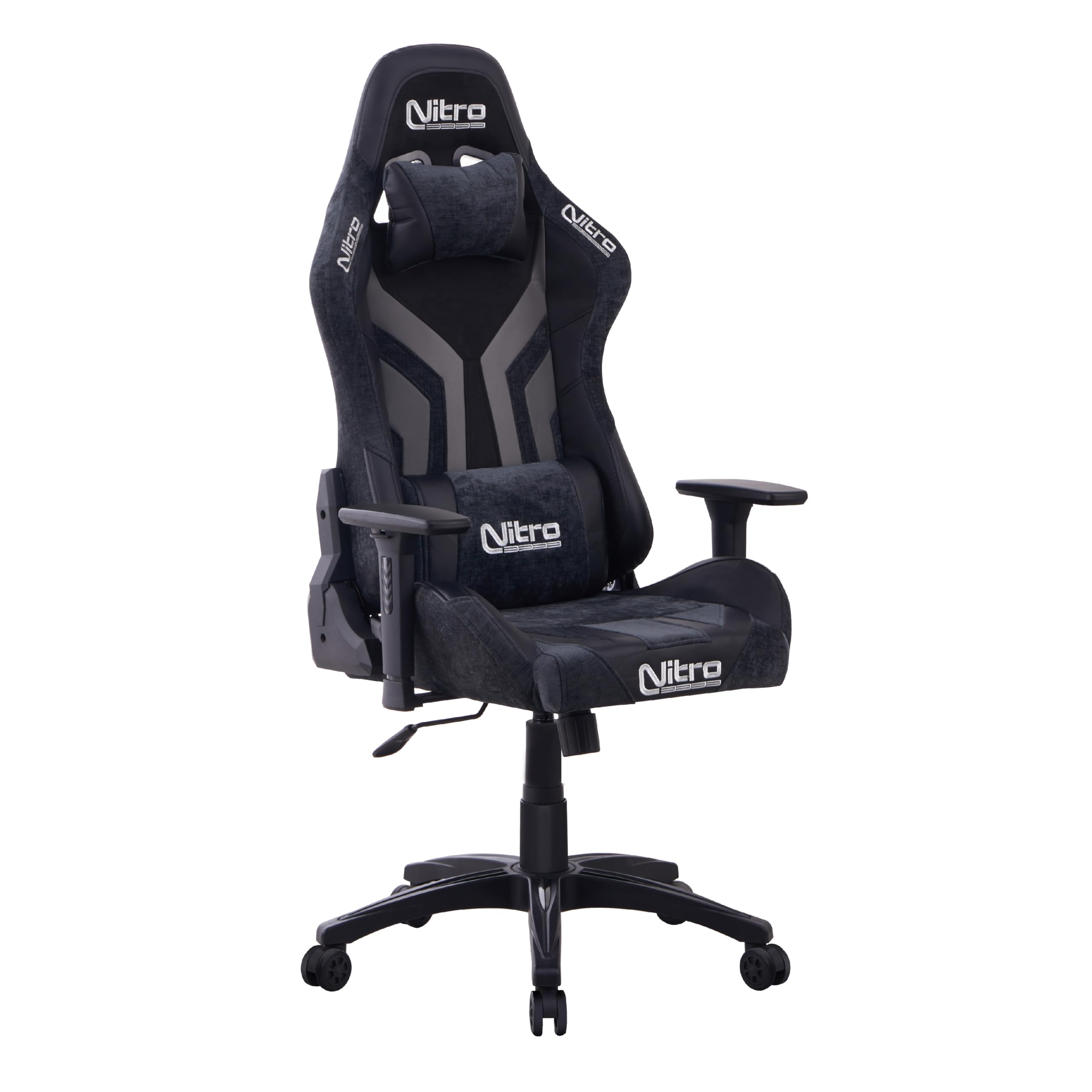Brigros Nitro - Sedia Gaming In Tessuto Scamosciato E Similpelle Reclinabile 155° Con Cuscino Lombare E Cervicale, Sedia Da Gaming Ergonomica Con Braccioli 3D Regolabili Modello Flyco (Grigio/Nera)