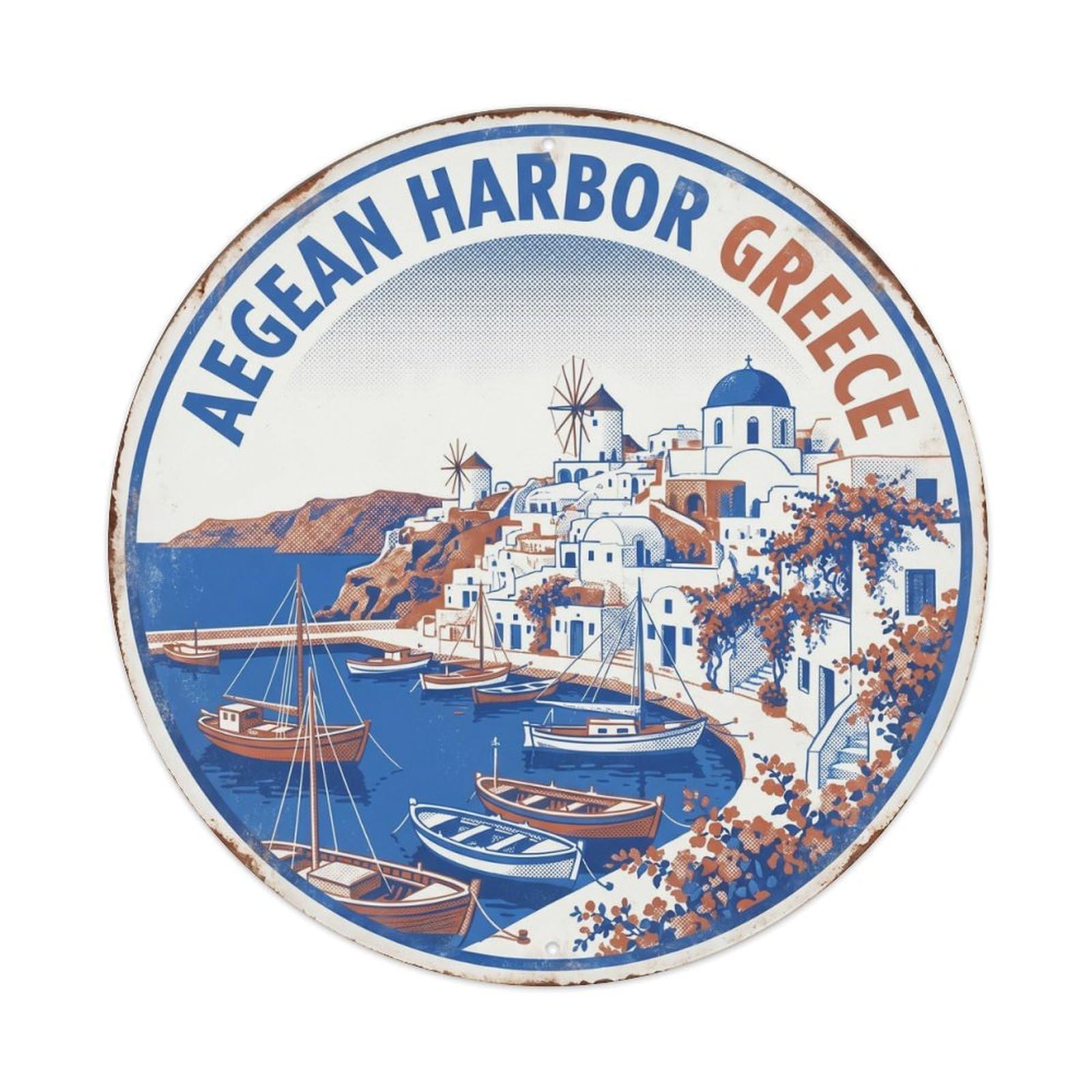 Vintage Travel Aegean Harbor Greece Island Metal Tin Sign