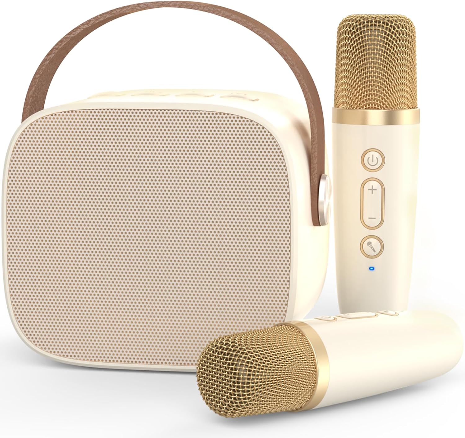 Mini Karaoke Machine Microphone,Fun Toys Christmas Birthday Gifts for Adult Kids/Toddler Boys Girls 3 4 5 6 7 8 9 10 11 12+,Portable Bluetooth Speaker with 2 Wireless Microphone Beige 2 Mics