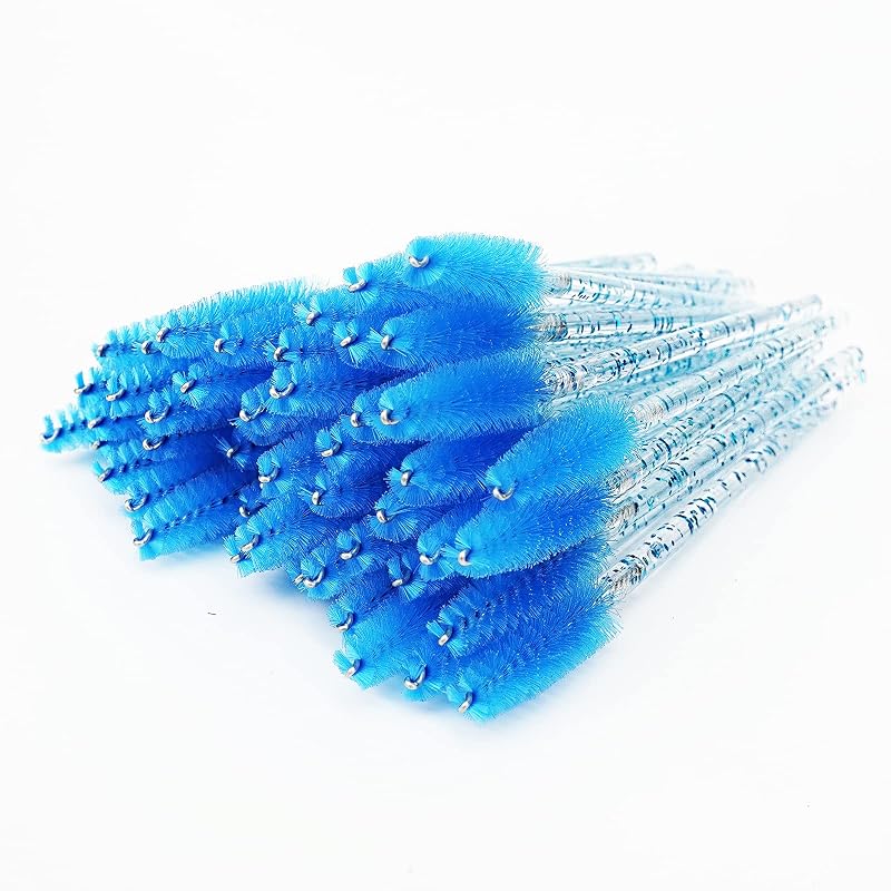 i-laesh Escovinhas para Cílios com Glitter, Cabo Transparente Azul, 100 unidades