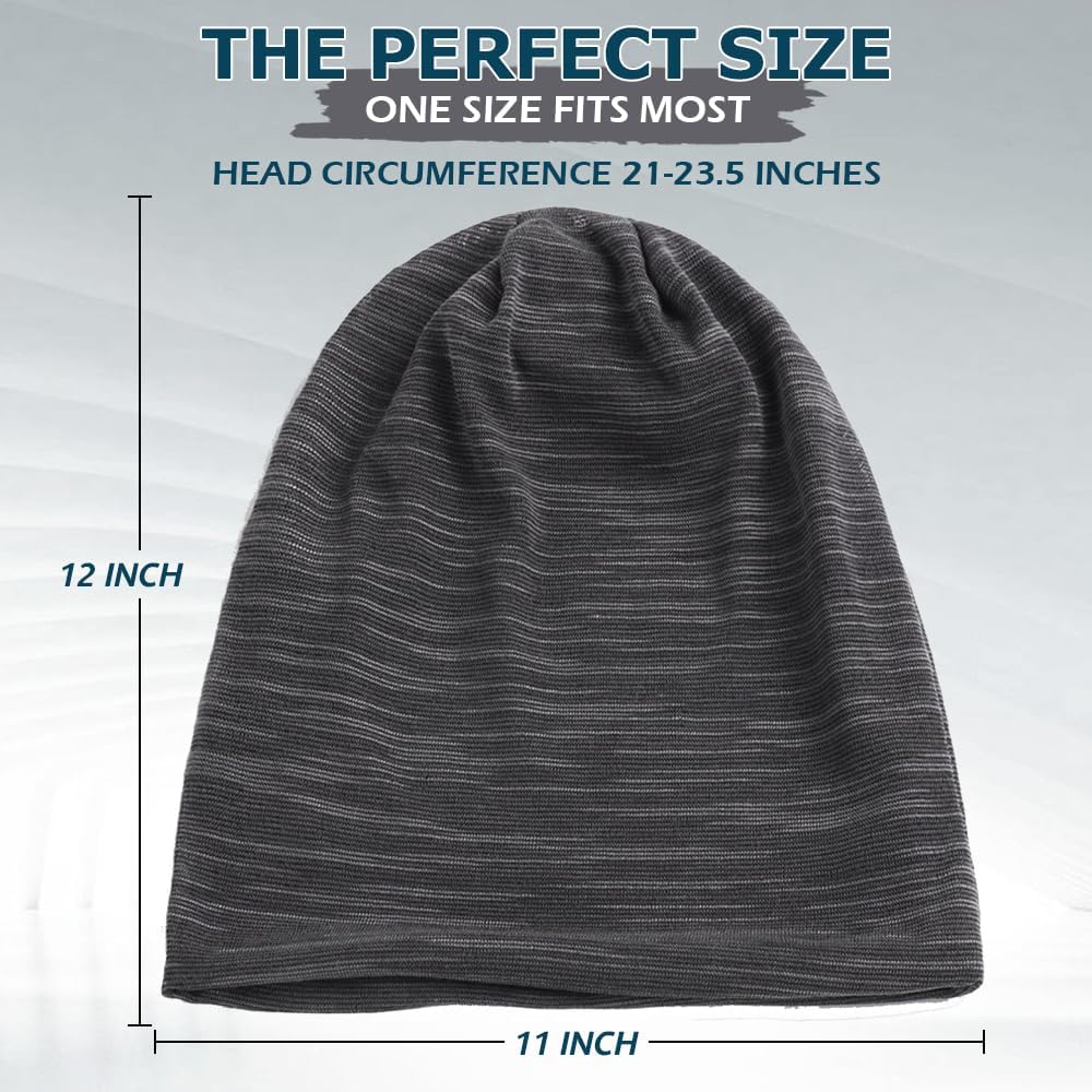 EINSKEY Cotton Slouchy Beanie Hat for Men/Women, Lightweight Oversize Large Thin Skull Cap Chemo Cap Night Sleeping Cap Black & Gray (Thin)