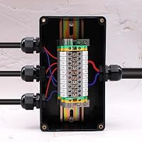 SRJQXH IP66 Vízálló Elosztódoboz 155x90x60mm - 10 Pólusú UK2.5B Sorkapcsokkal, DIN Sínnel, Kültéri Használatra, Fekete ABS Anyagból, Vezérlő 4