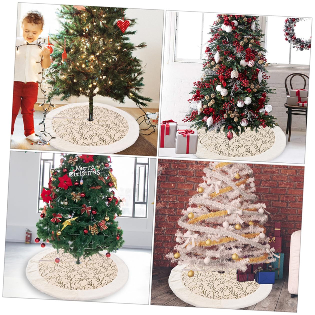 Zerodeko Tapis de Sapin de Noël Décoration pour Sapin de Noël Dorée Jupe pour Intérieur