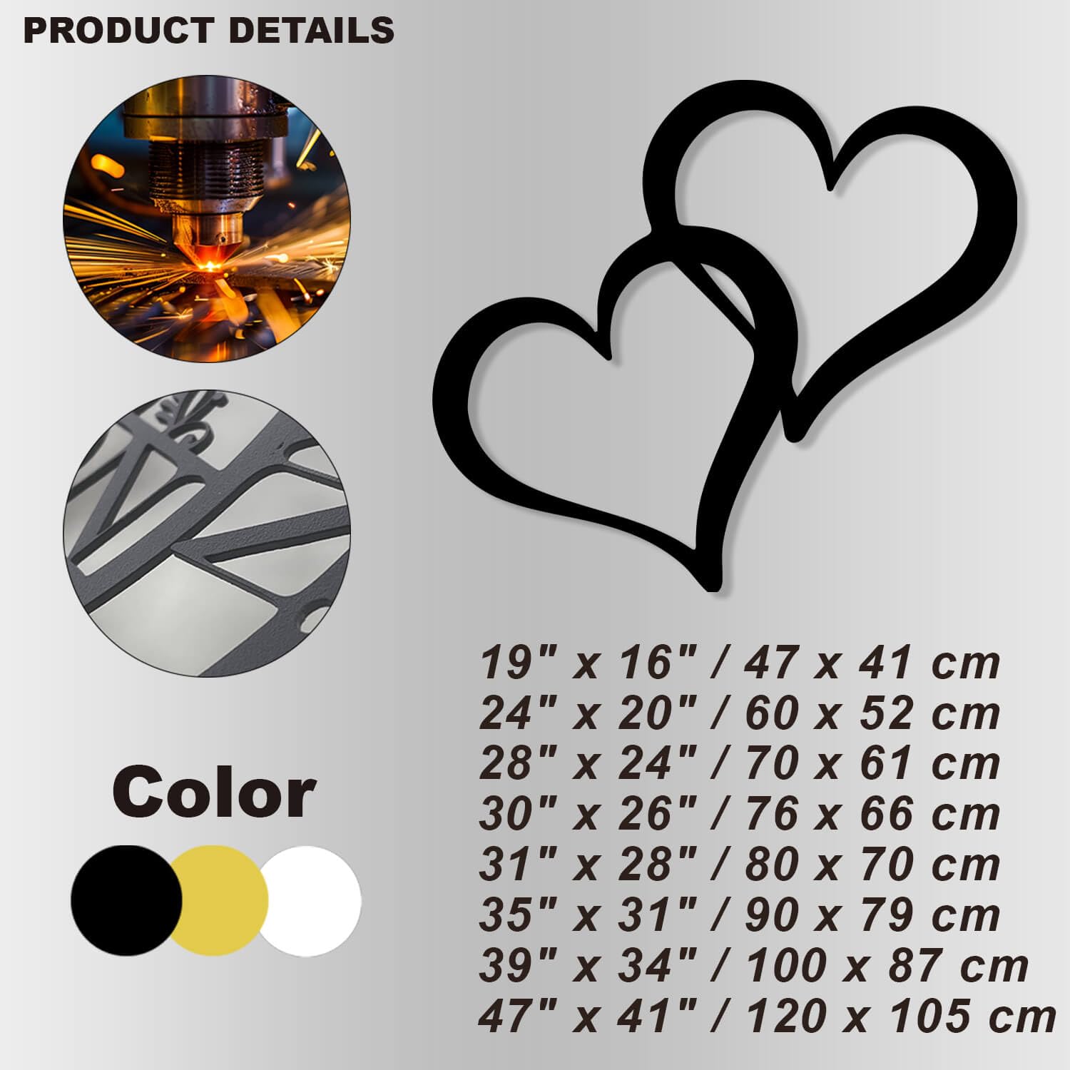 Decoración de Pared de Corazones entrelazados de Metal Negro, decoración de Pared de Pareja de Corazones Dobles de Metal, Escultura Moderna de decoración de Arte de corazón para Sala de Esta