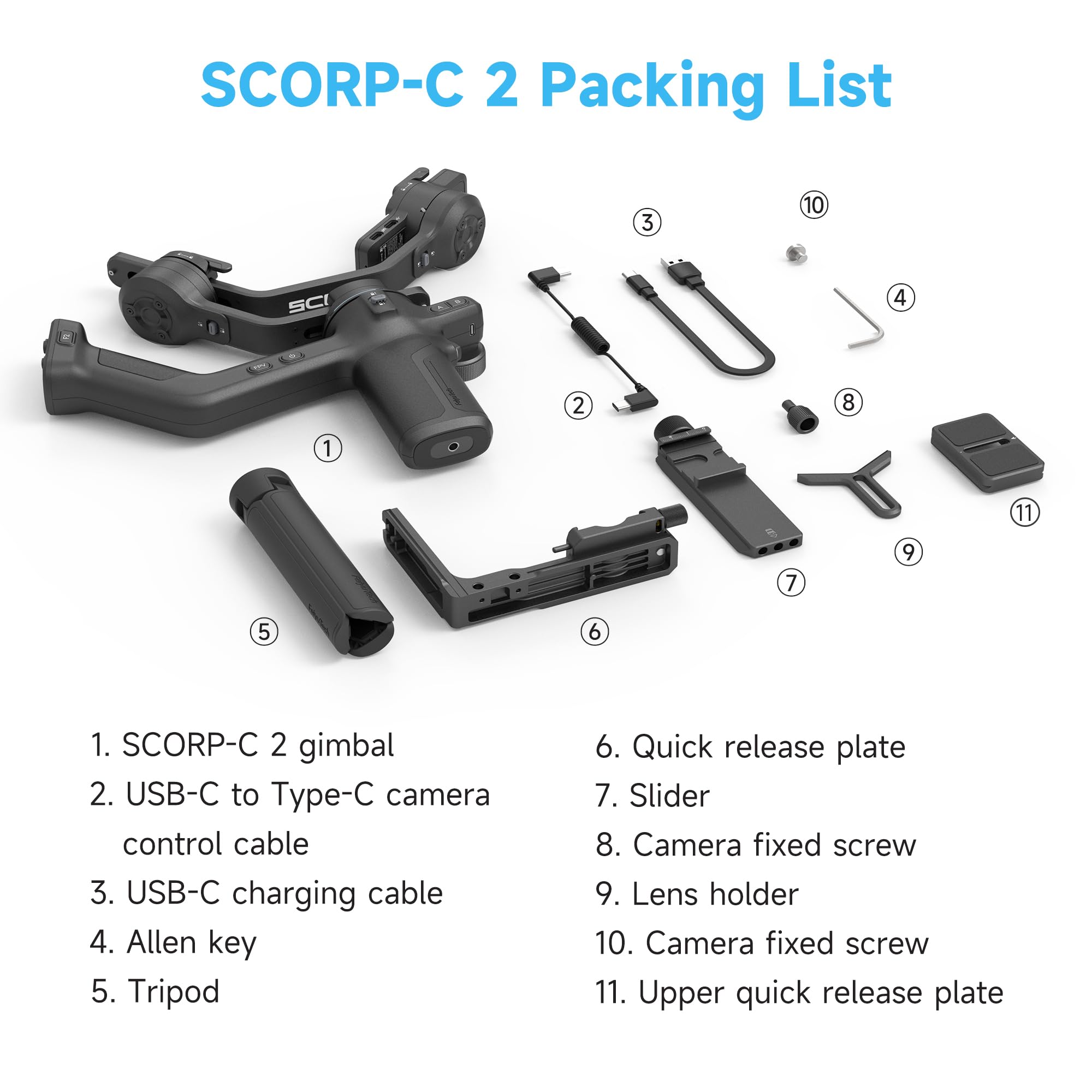 Feiyutech SCORP-C2 Stabilisateur Caméra avec suivi IA,Stabilisateur 3 axes pour Appareils Photo,Charge utile de 3,5kg,Poignée Arrière Intégrée,Prise de vue Verticale Native,Commandes par Boutons
