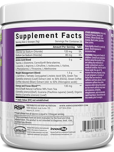 Miniatura 7 de RSP Vegan AminoLean  Completamente natural para antes del entrenamiento con BCAA Vegano amino energía todo-en-uno gestión de peso recuperación y