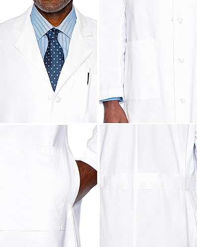 Miniatura 4 de Landau Abrigo de laboratorio de longitud completa con botón de tela de 5 nudos de ajuste relajado para hombres 3138