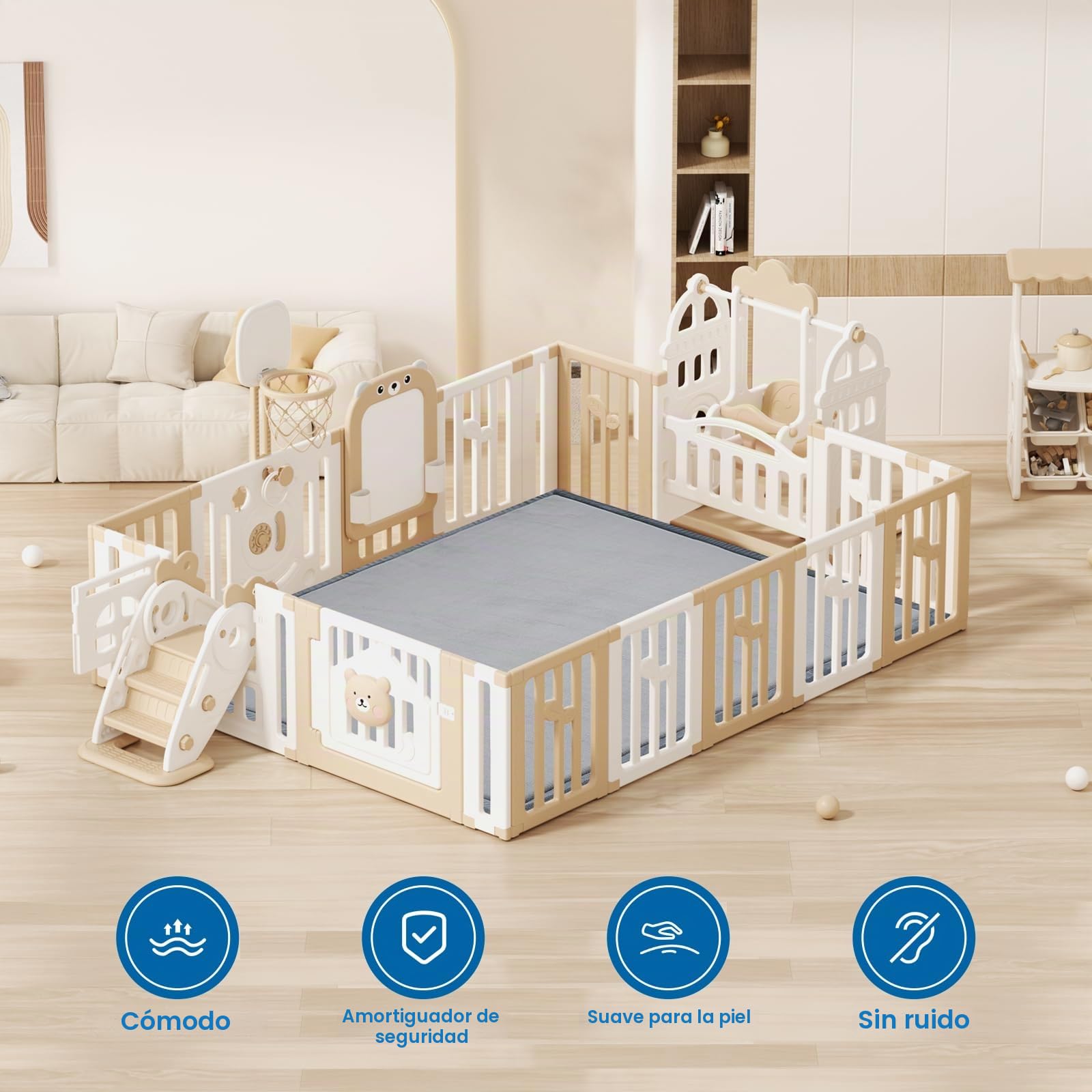 SUNYRISY Alfombra de juego para bebé de 3,5 cm de grosor, 150 x 150 cm de espuma acolchada para bebés, alfombra suave y plegable para corralito de juegos para niños para gatear y jugar, parte inferior