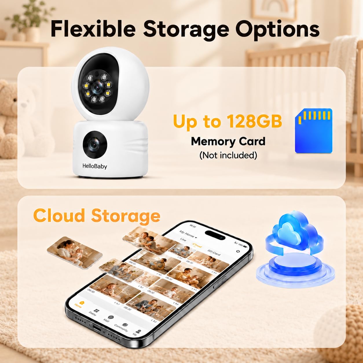 HelloBaby Baby Monitor WiFi, Baby Monitor 2K con fotocamera e visione notturna Video Baby monitor, Baby Camera con rilevamento movimento/suono, Controllo APP remoto, Audio bidirezionale