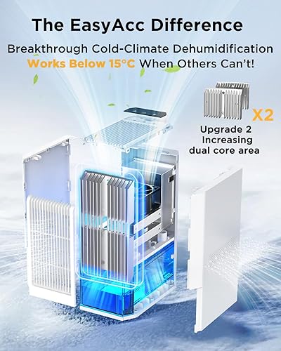 Miniatura 2 de EasyAcc Deshumidificadores para el hogar, muy silencioso, máximo 45 onzasdía, configuraciones superan los límites, tanque de agua de 68 onzas, luz