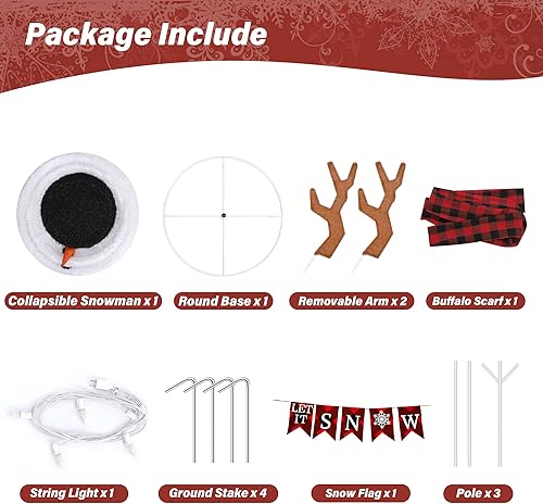 Miniatura 5 de Muñeco de nieve de Navidad para exteriores, muñeco de nieve de Navidad plegable iluminado de 6 pies, muñeco de nieve plegable iluminado, muñeco de