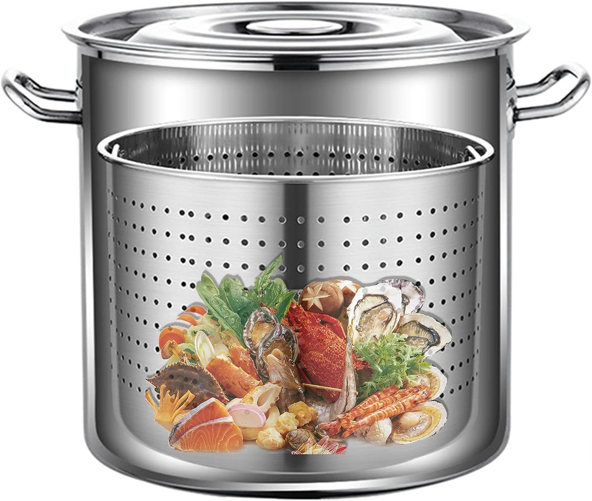 IUokLU Stainless Steel Crawfish Seafood Stockpot,Crawfish Boil Turkey Fryer Pot W/Strainer Basket & Lid for Boiling Seafood and Deep Frying,45x45cm,30x30cm (45x45cm)