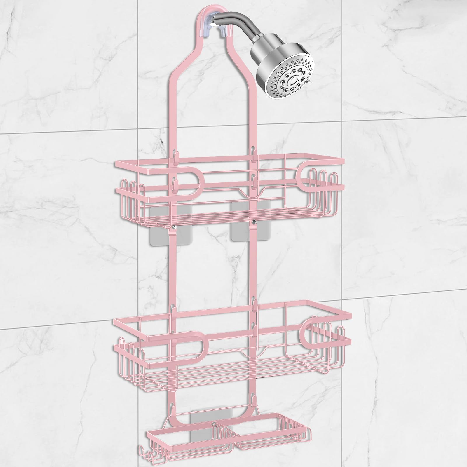 Lawhood-Mijin Shower Caddy Hanging Over Head Shower Caddy Shower Storage Rack Basket with Hooks for Razor and Sponge
