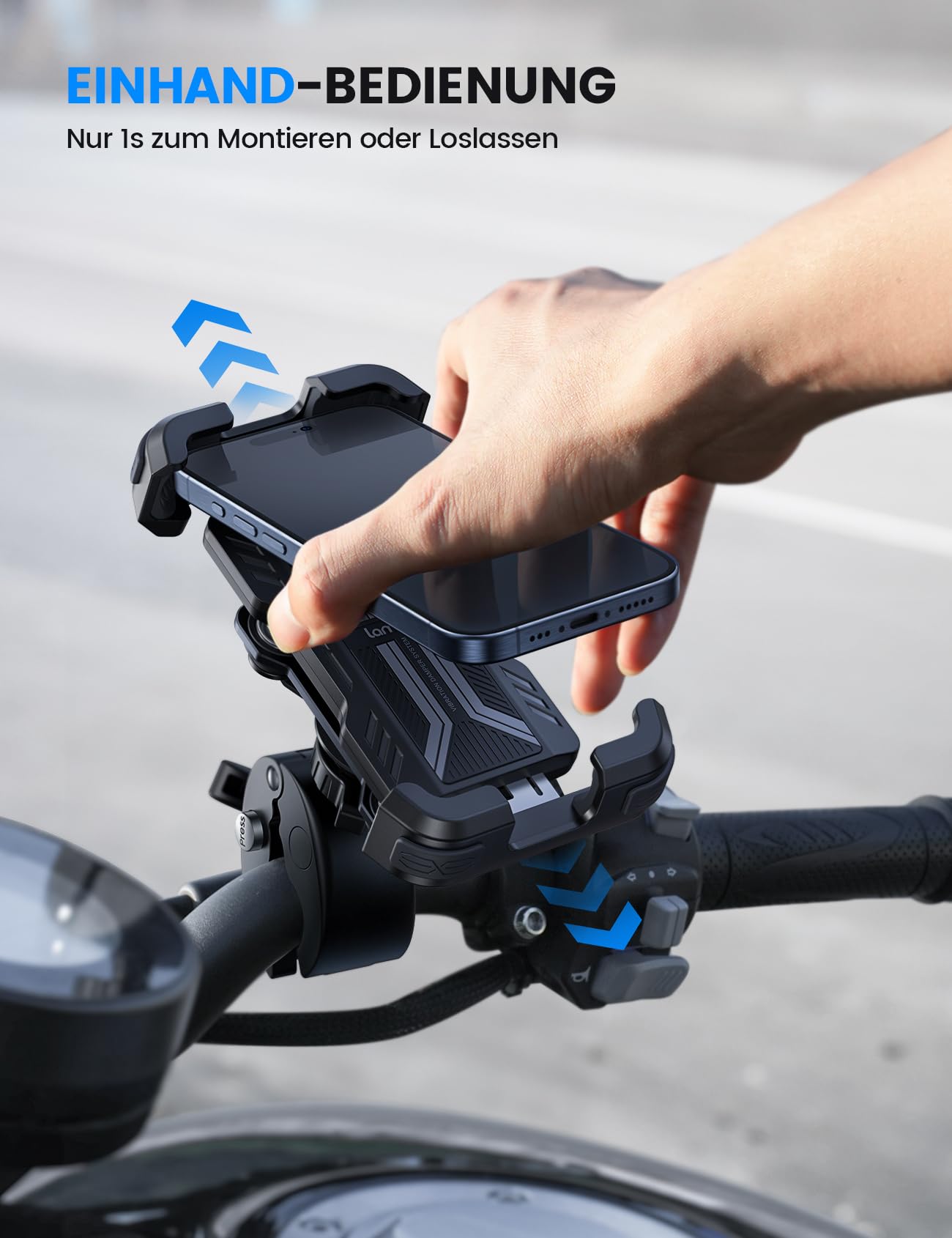 Lamicall Motorrad Handyhalterung, Handyhalter Fahrrad - [TOP Doppelt Vibrationsgedämpft] Handy Motorradhalterung, 360° Drehbare Lenker Halterung für iPhone 17 16 15 Pro Max Samsung 4,7-6,8" Smartphone
