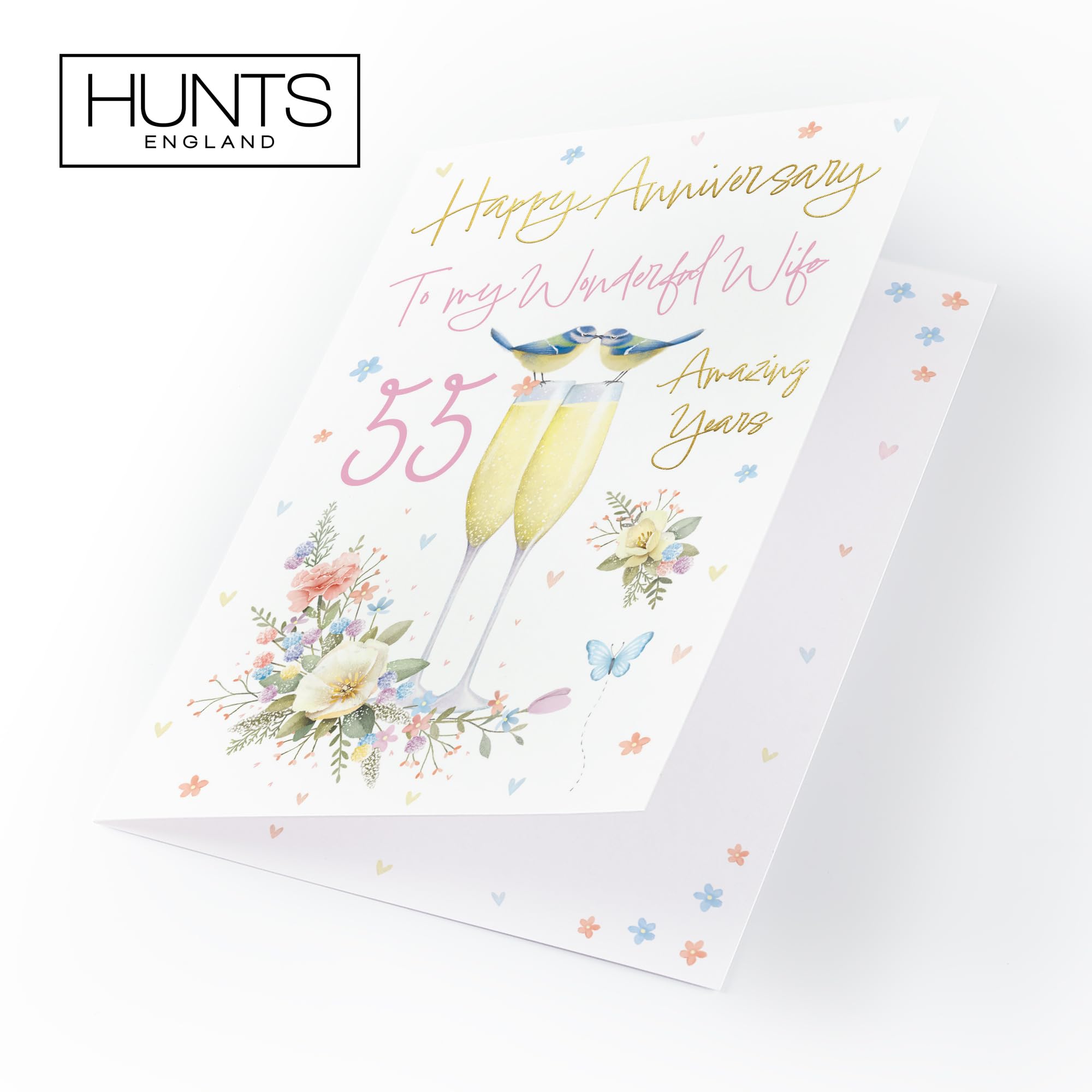Hunts England, Wife 55th Anniversary Card, A5 Size, Champagne Flutes, Gold Foil, 55th Anniversary Card For Wife, 55 Years - Image 4