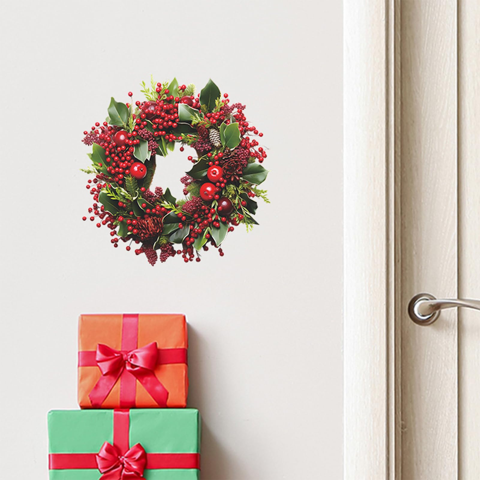 Stickers Muraux De Noël Décor mural adhésif rond couronne de Noël