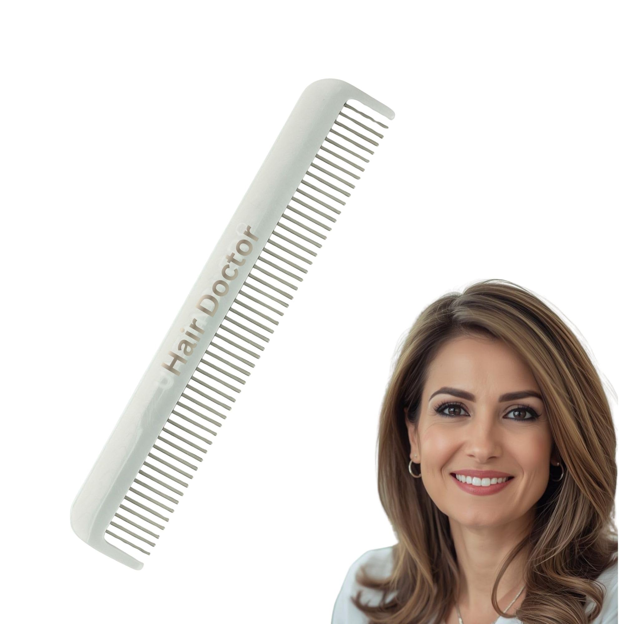 HAIR DOCTOR Hair Detangling Comb with silky smooth rotating teeth, 7inch, White Sheen