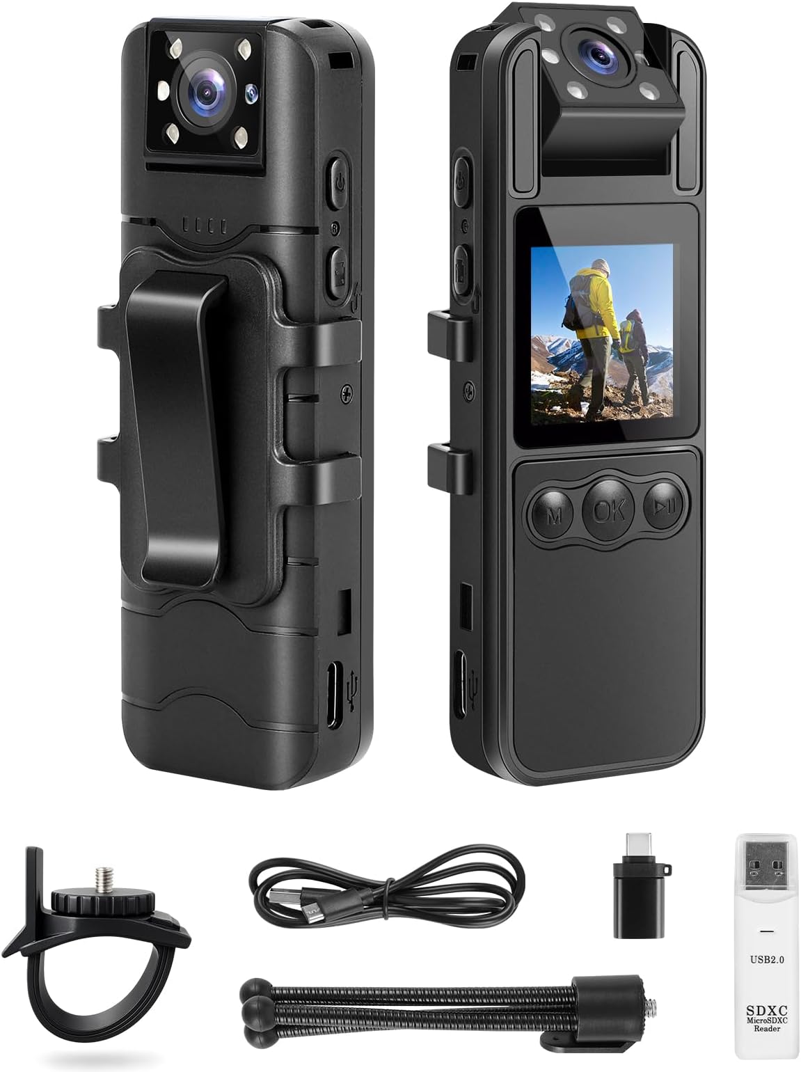 SPIKECAM 64GB Computer-Free Body Camera with Audio and Video, 6 Hrs 1080P Personal Small Camera with Photo, Night Vision, SOS Sound, Wearable Cam for Security, Running, Biking