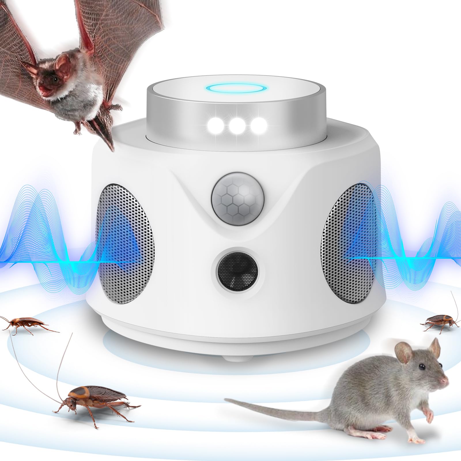 Ultrasonic Repellent for Rodent, 360° Mice Repellent Indoor Rat Deterrent Get Rid of Mice with LED Lights, Pest Control Squirrel Repeller for Attic Houses Barns Garage Basement RV