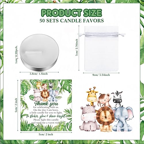 Miniatura 2 de MTLEE 50 Juegos de Velas para Baby Shower, Regalos de Fiesta para Invitados, Incluyendo 50 Mini Velas de Té, Etiquetas de Agradecimiento y Bolsas