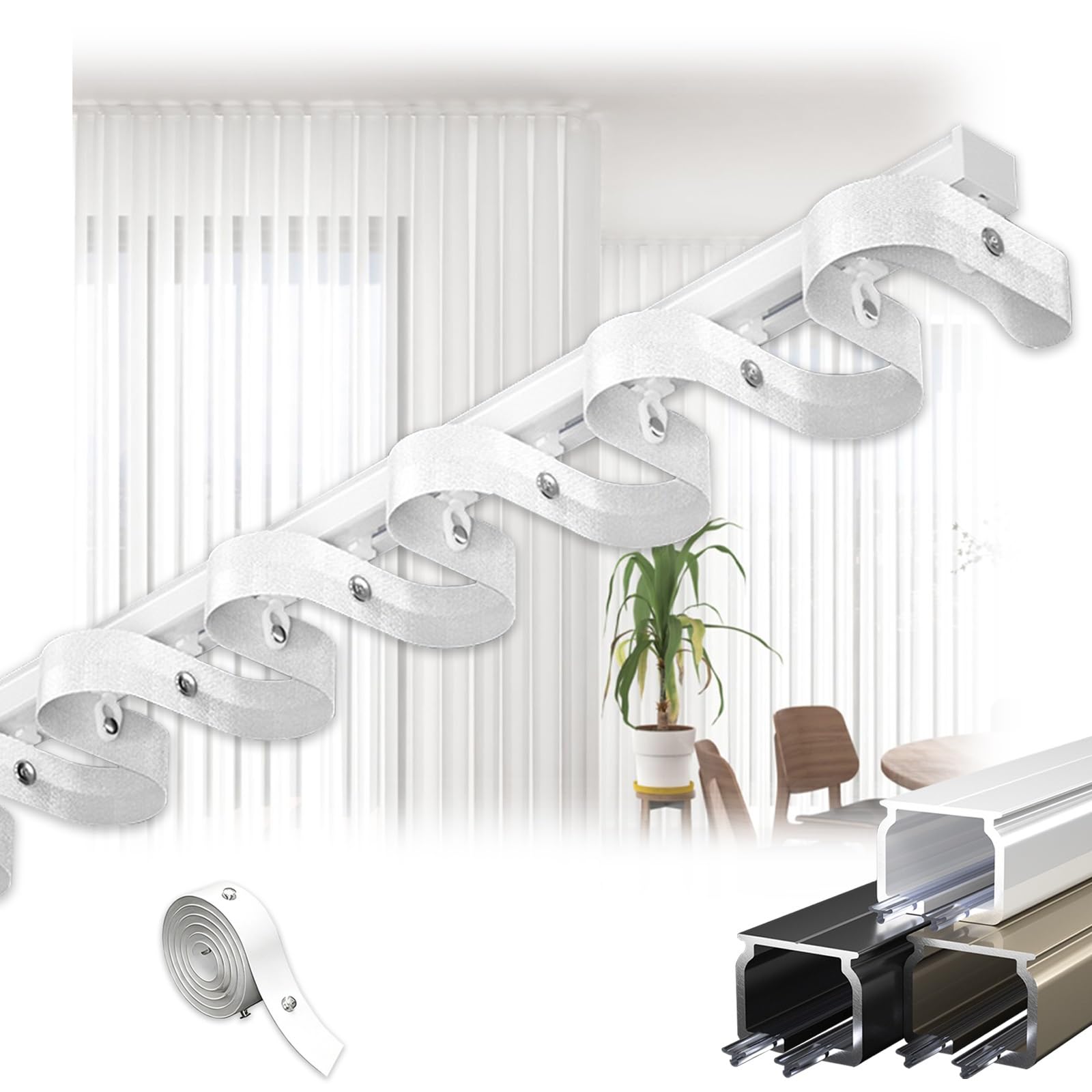 Rofbihg White Ceiling Curtain Track, Curtain Track Ceiling Mount - S-Shaped, Room Divider Curtain Rod Or Wall, Ripple Fold Traverse Rails System For Living Room Bathroom Bedroom(,4M(13.1Ft))